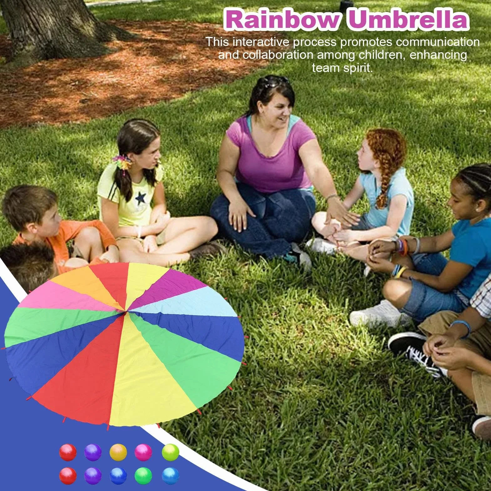 Play Parachute Paracaídas para Niños Multicolor 6 Pies con 10 Pelotas XL 12 Alas