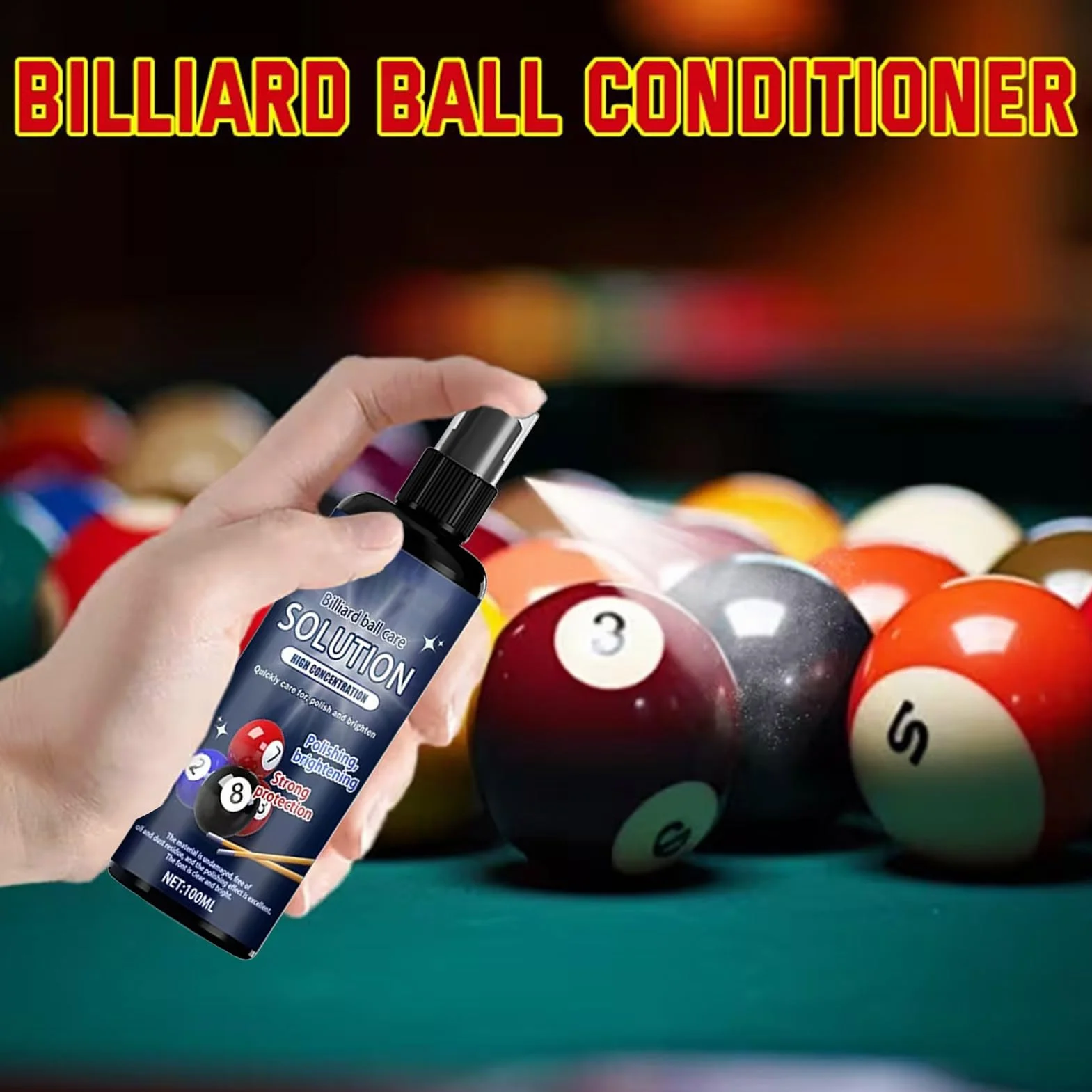Limpiador de bolas de billar 100 ml con esponja | Accesorios de billar para piscina