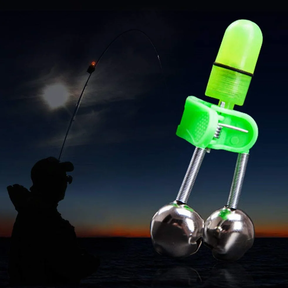 Nikou Alarma de Pesca - Campanas de Pesca Accesorios para Pescar de Noche Punta de la Varilla Clip de luz LED Varilla de Campanas Dobles Indicador de mordida Indicador Alarma