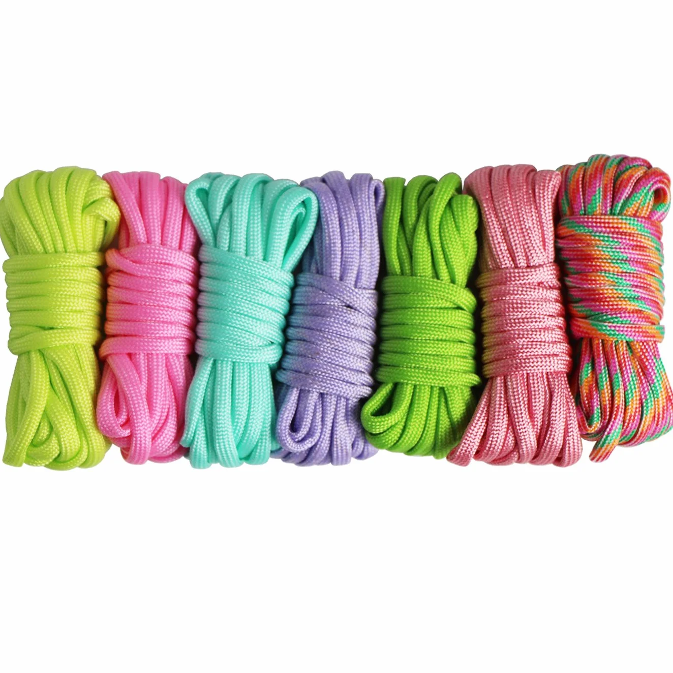 7 Piezas Cuerda Paracord Set Ideal para el aire libre, camping, trenzar pulseras y Llavero