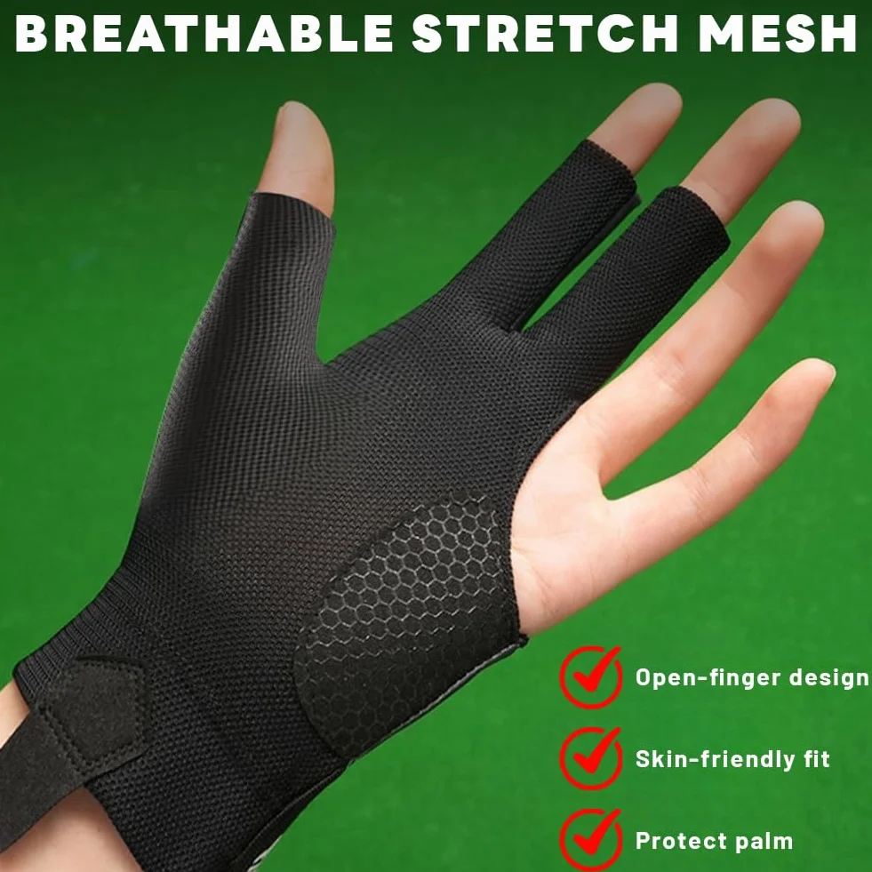 flintronic Guante De Billar Guantes, Guantes De Billar de la Mano Izquierda Ajustable, Guante de Billar Snooker 3 Dedos, Transpirables y Antideslizantes