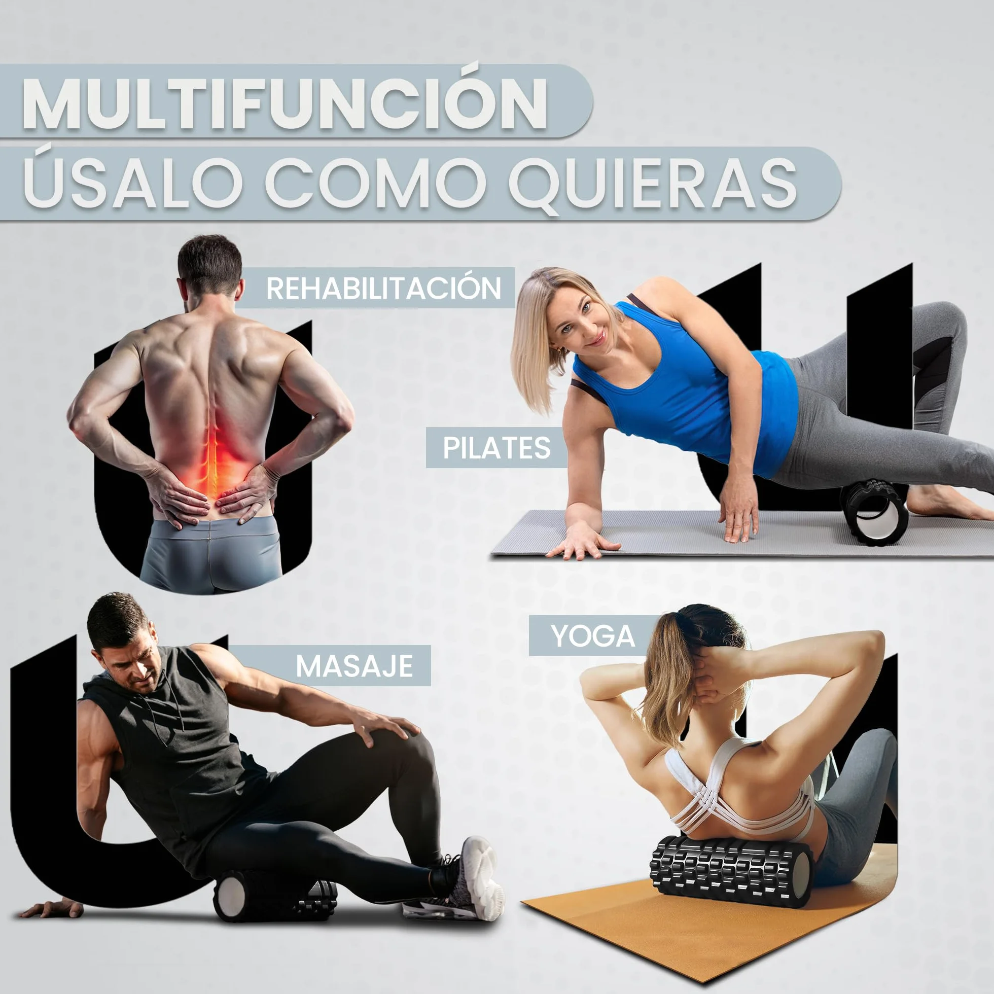 Rodillo para Masajes Musculares 33x14 cm Resiste 130 kg Foam Roller Dura Negro