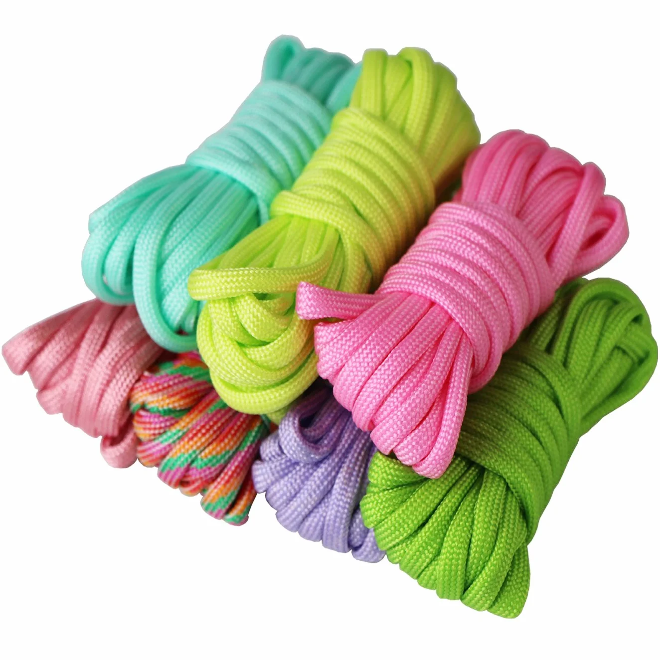 7 Piezas Cuerda Paracord Set Ideal para el aire libre, camping, trenzar pulseras y Llavero