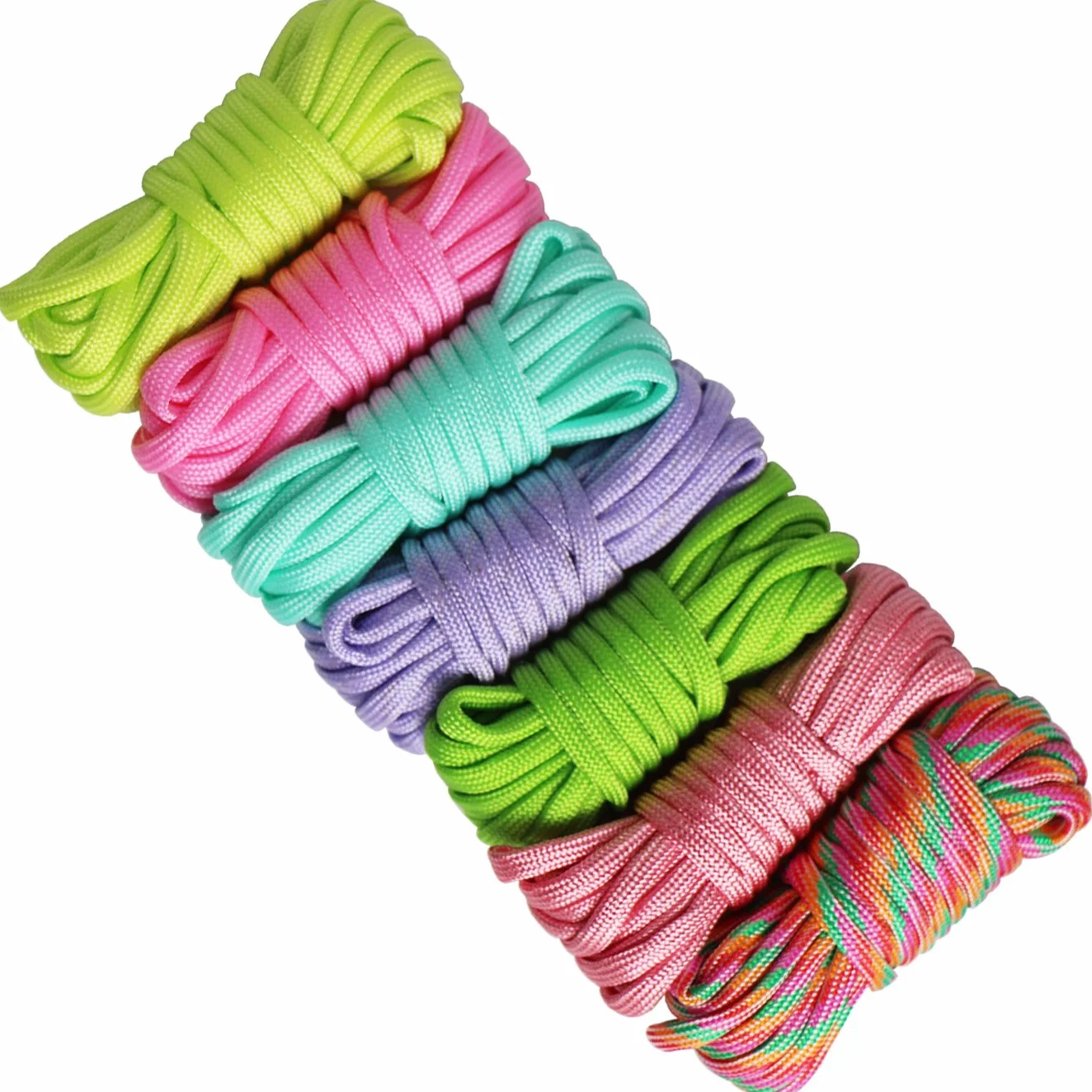 7 Piezas Cuerda Paracord Set Ideal para el aire libre, camping, trenzar pulseras y Llavero