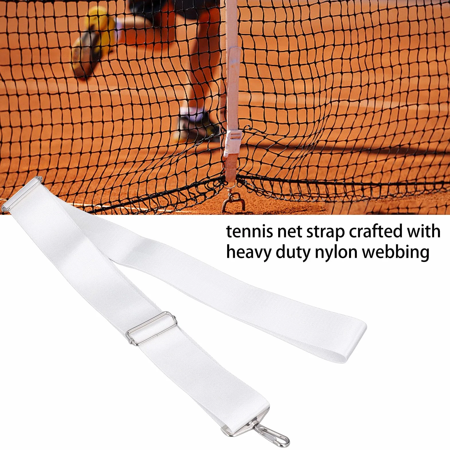 Correa Central de Red de Tenis Altura Ajustable Correas de Red de Tenis Hebilla de Acero Inoxidable Blanco