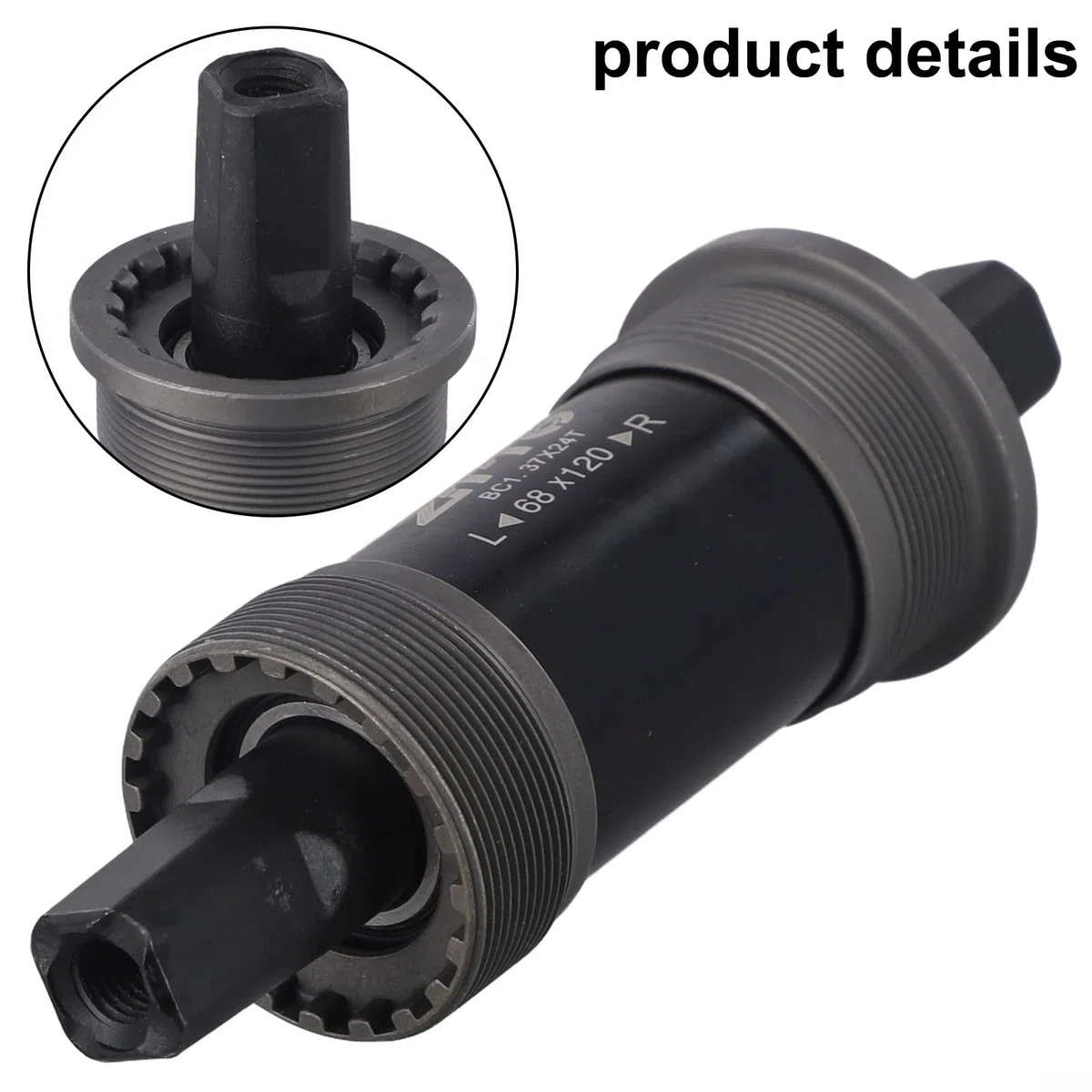 Rodamiento sellado de metal para pedalier de bicicleta, agujero cuadrado de 68 mm, 1,37 x 24 T, para bicicleta de carretera, MTB, bielas, pieza de repuesto de eje negro (68 x 124,5 mm)