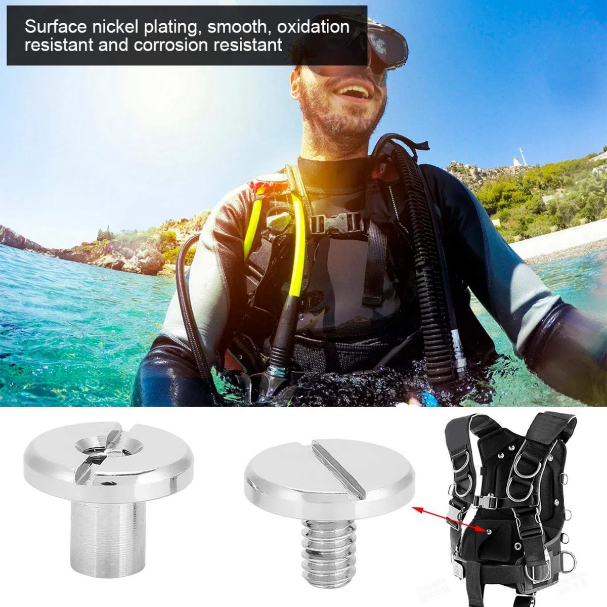 Placa Trasera de Tornillo BCD para Tornillos de Montaje BCD Tornillos de arnés BCD de Buceo Tornillos de ala Montaje de Tornillo de Libro Accesorio de Buceo