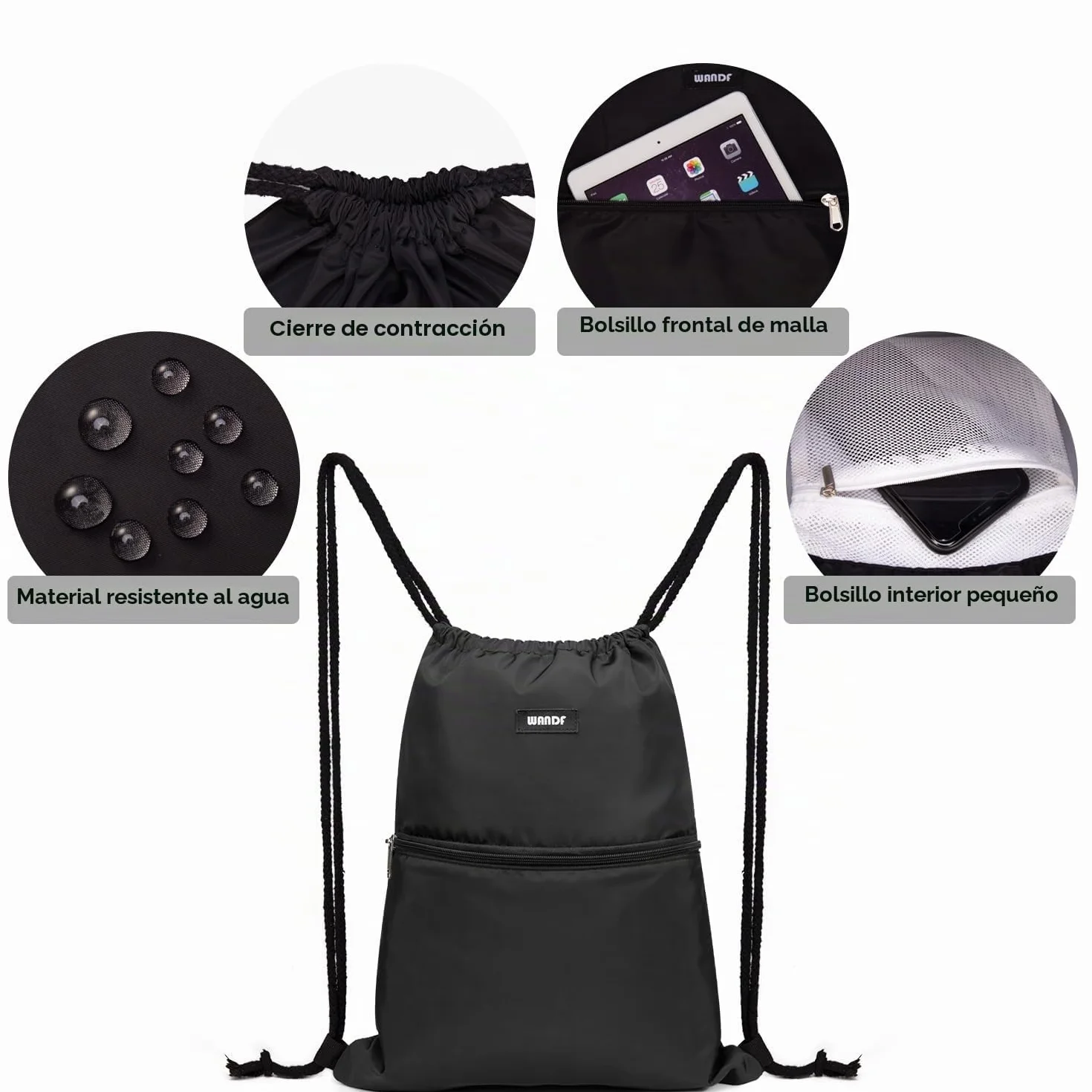 WANDF Mochila de Cuerdas Bolsa de Gimnasio para Mujer Hombre