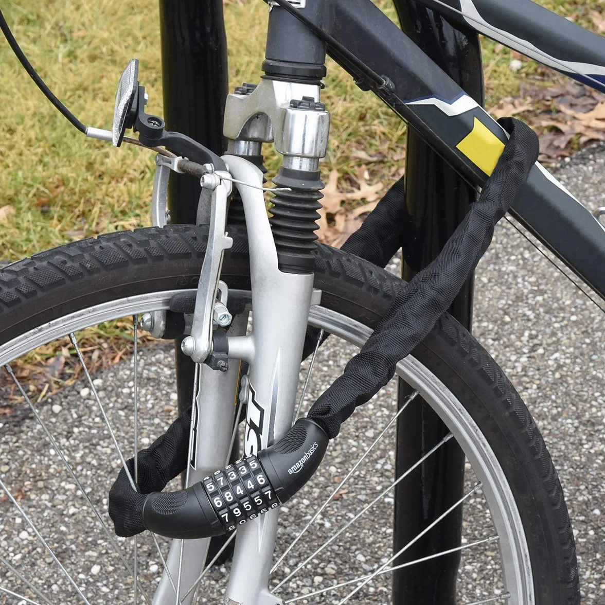 Amazon Basics Cerradura con combinación Candado de cable para bicicletas de 5 dígitos y 97.2 cm, negro, paquete de 1