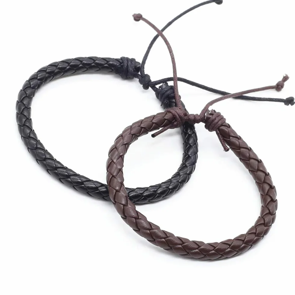 Pulsera De Cuero Para Hombre, Vintage Casual Punk Tejido Artesanal De Cuerda De Cuero Pu Macho Pulseras Para Mujeres Homme Hombres Joyas Pulsera Festival Accesorios Par Don Amistad Marrón Negra