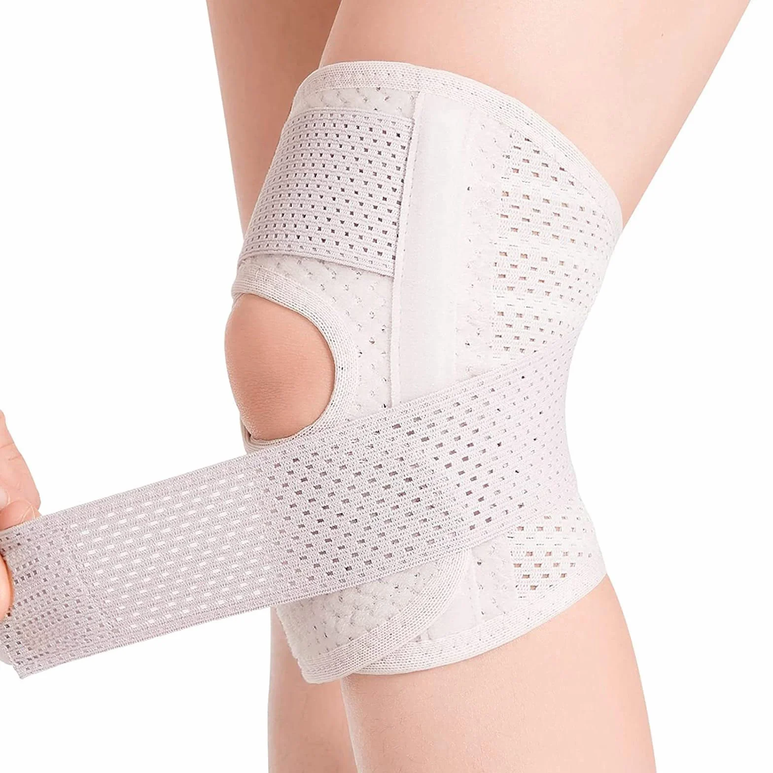 Rodillera ajustable con estabilizadores de resorte, protectores de rótula transpirables para fitness y running