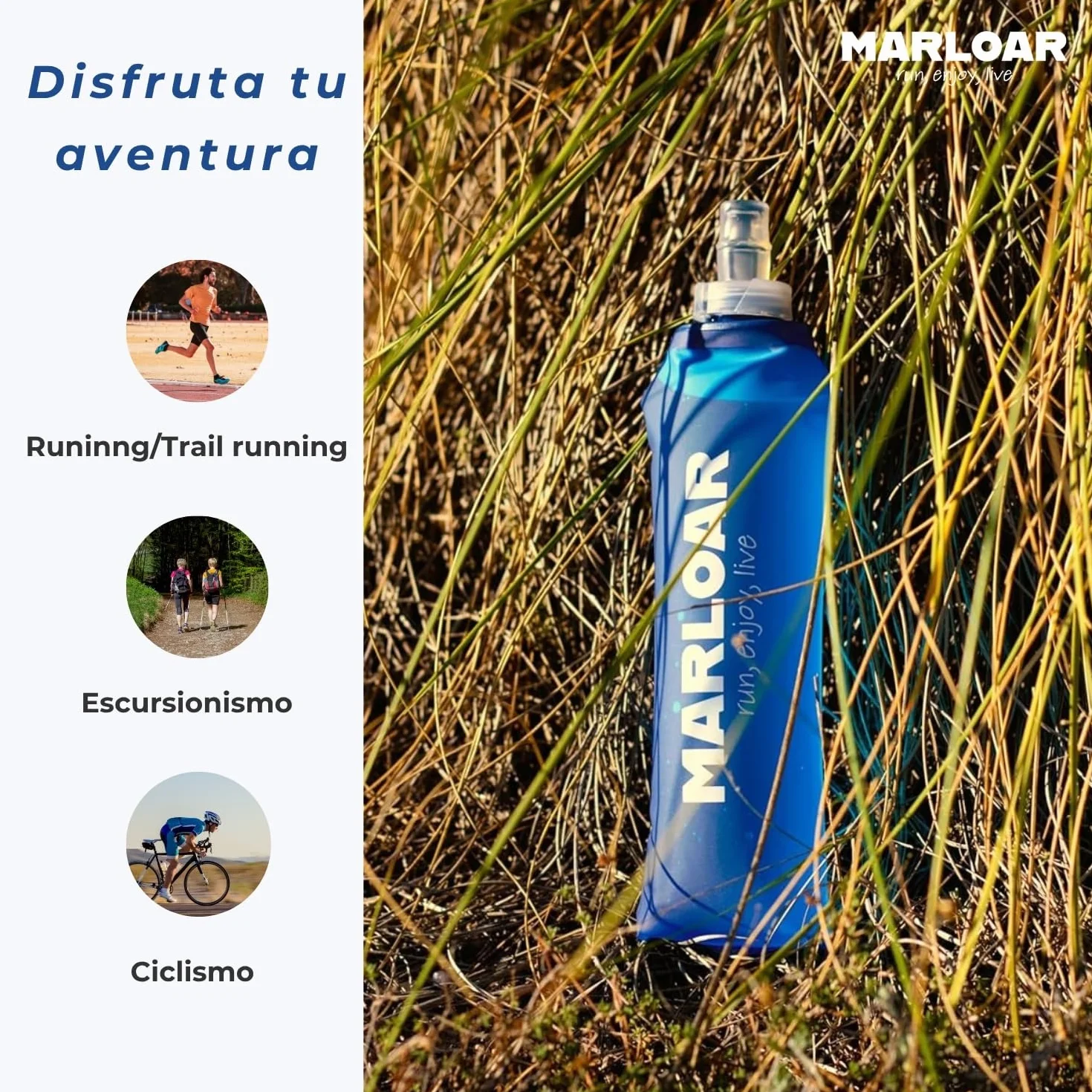 Soft Flask 500ml Botella Plegable Silicona Pack 2 Unidades para Running Trail Running Ciclismo Senderismo BPA Free AZUL 250 ML