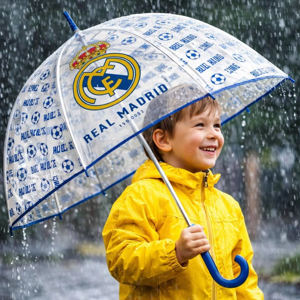 ARDITEX Paragüas Real Madrid para Niños, Eva Transparente, 8 Paneles, Diámetro 67 cm, Apertura Manual