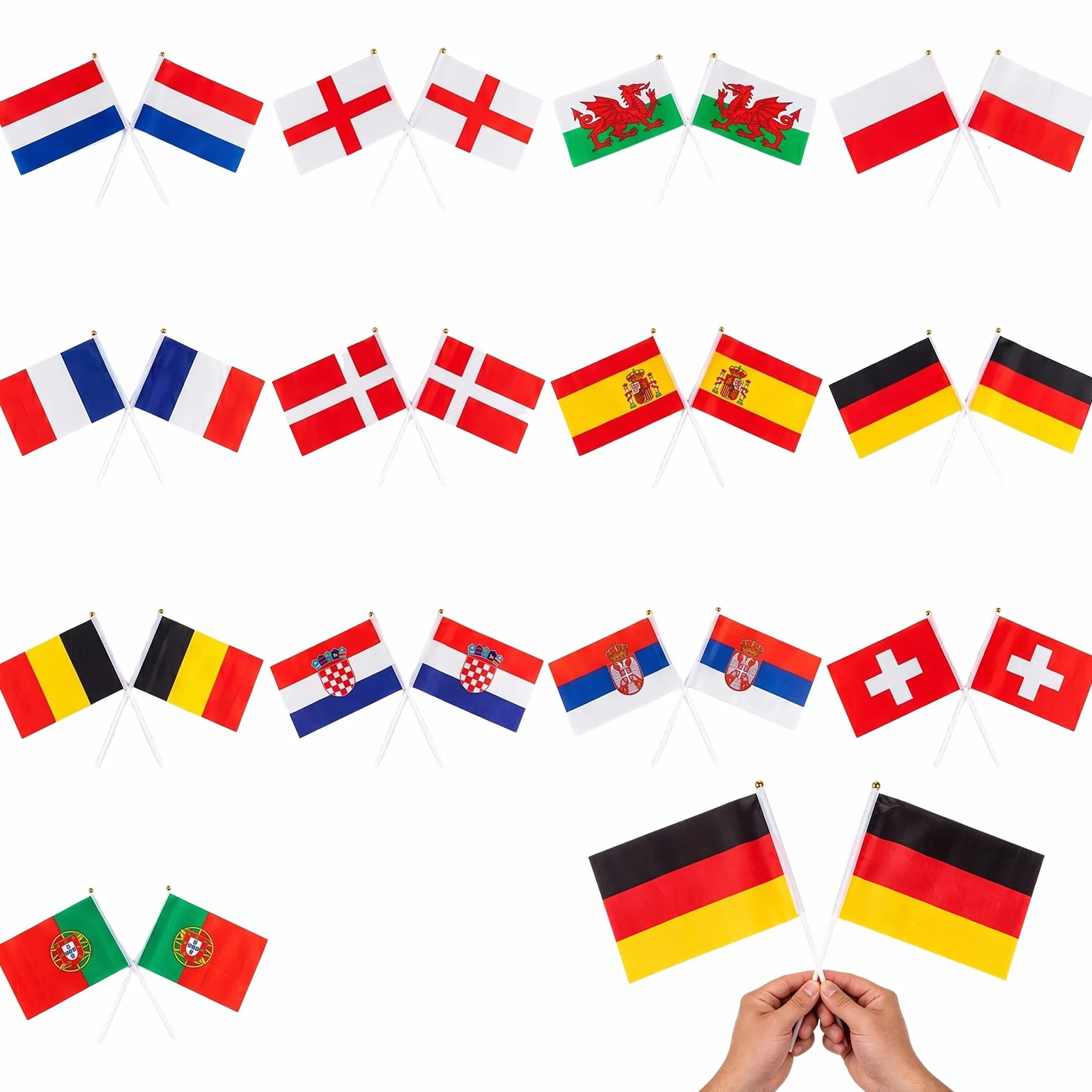 Euro 2026 Banderines Set 26 Piezas 13 Países Europeos Doble Cara con Palo Blanco 30cm, Accesorios Fútbol Copa Mundial para Fiesta Bar Casa Estadio Decoración
