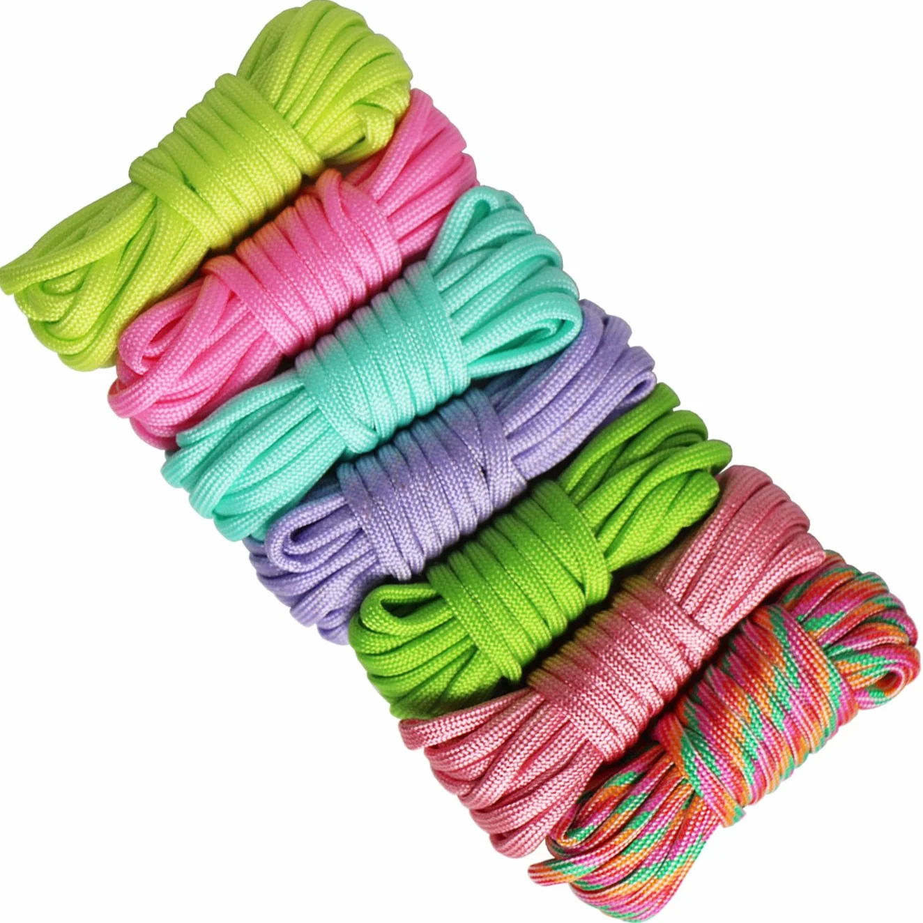 7 Piezas Cuerda Paracord Set Ideal para el aire libre, camping, trenzar pulseras y Llavero