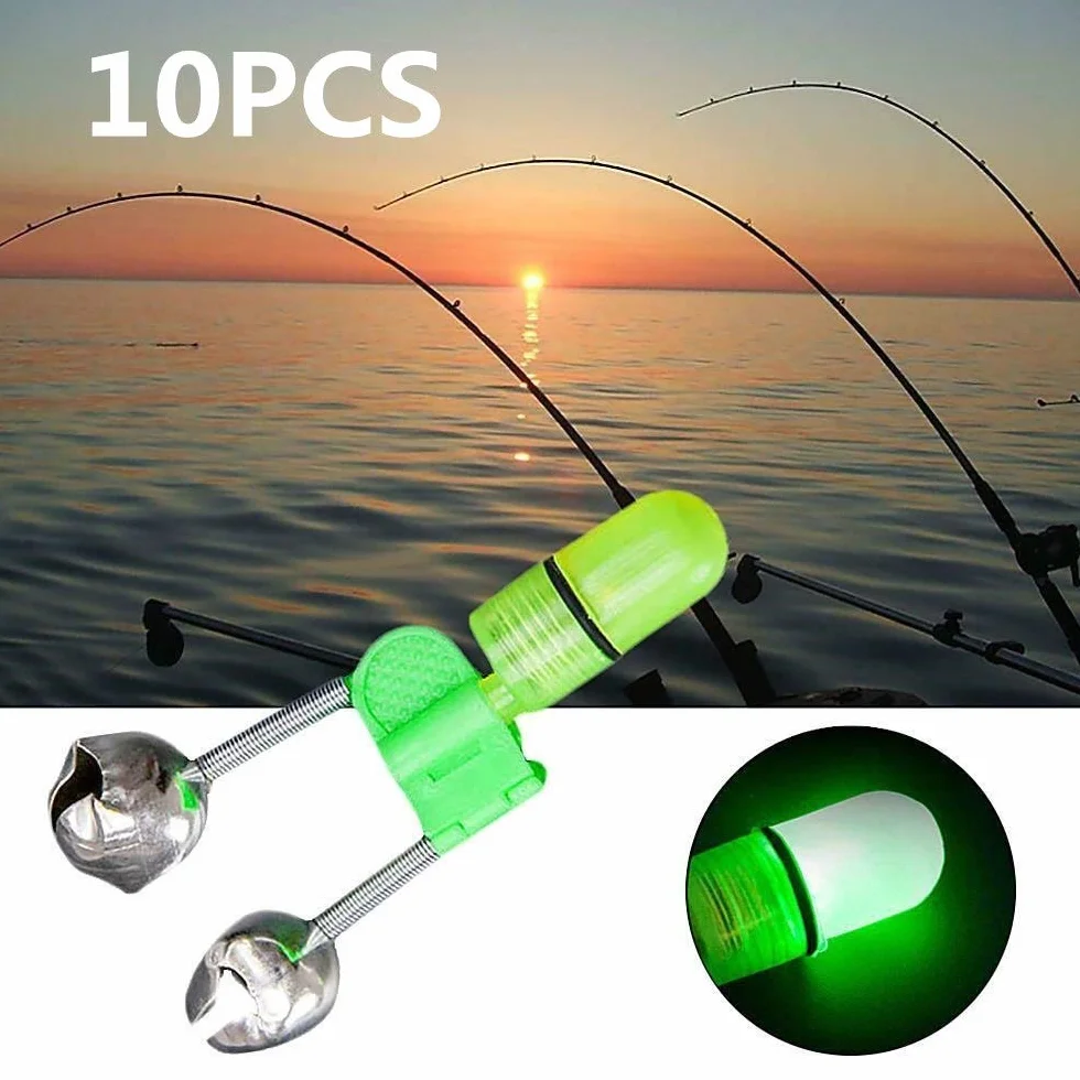 Nikou Alarma de Pesca - Campanas de Pesca Accesorios para Pescar de Noche Punta de la Varilla Clip de luz LED Varilla de Campanas Dobles Indicador de mordida Indicador Alarma