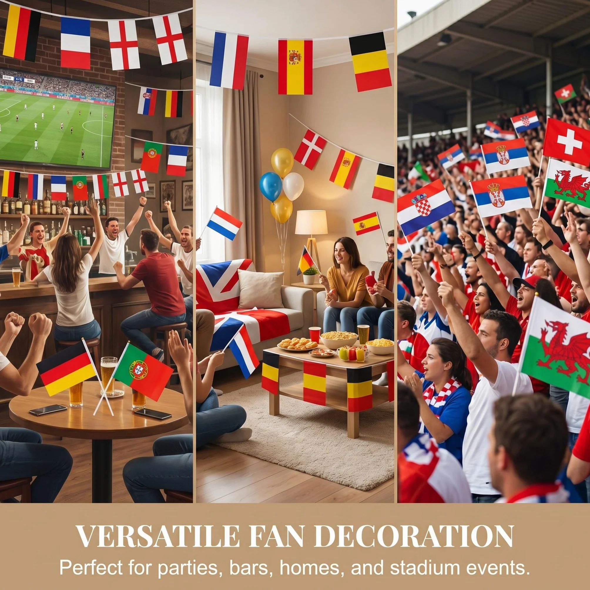 Euro 2026 Banderines Set 26 Piezas 13 Países Europeos Doble Cara con Palo Blanco 30cm, Accesorios Fútbol Copa Mundial para Fiesta Bar Casa Estadio Decoración