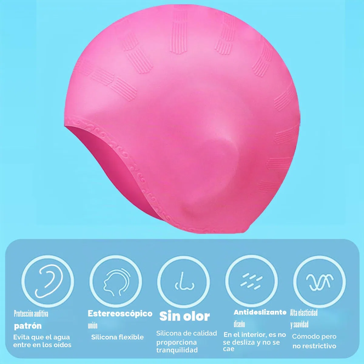 2unidades Gorro Piscina Protecion de Oido 3D,Antideslizantes Gorro de Baño,Gorros de Natación,Gorros de Natación Impermeable de Silicona,Gorroes de Natacións Apto para Diferentes Peinados