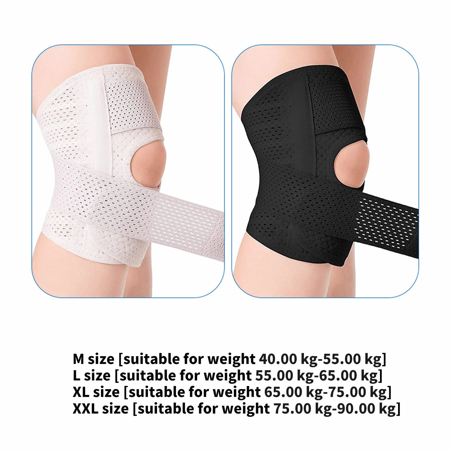 Rodillera ajustable con estabilizadores de resorte, protectores de rótula transpirables para fitness y running