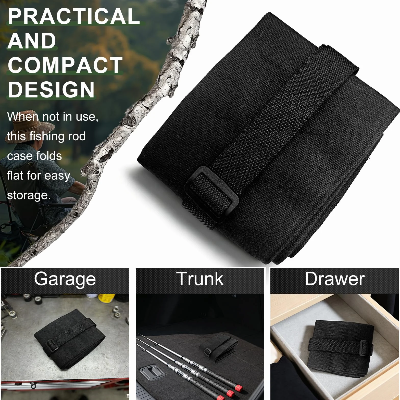Soporte Cañas de Pescar Mochila Pesca 130x13cm Porta Cañas 2-3 Cañas Accesorios Correa Ajustable Funda Transporte Negro