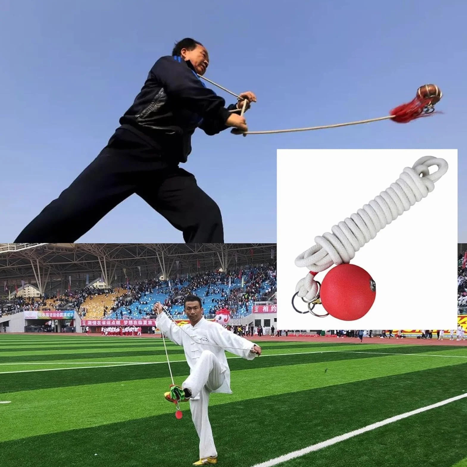 Práctica de lanzamiento de martillo, entrenador de dardos de cuerda, goma - Entrenador tradicional chino de artes marciales