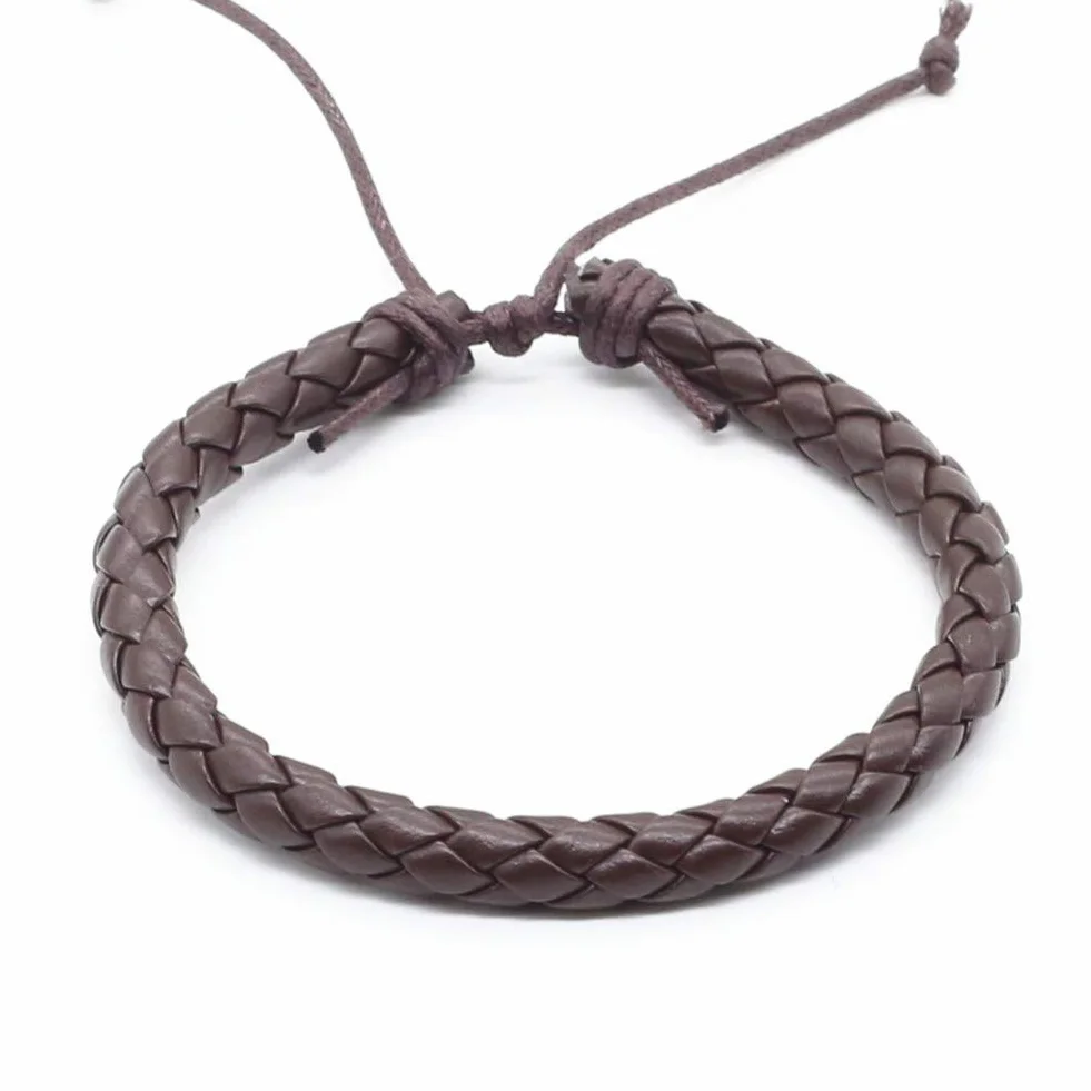 Pulsera De Cuero Para Hombre, Vintage Casual Punk Tejido Artesanal De Cuerda De Cuero Pu Macho Pulseras Para Mujeres Homme Hombres Joyas Pulsera Festival Accesorios Par Don Amistad Marrón Negra