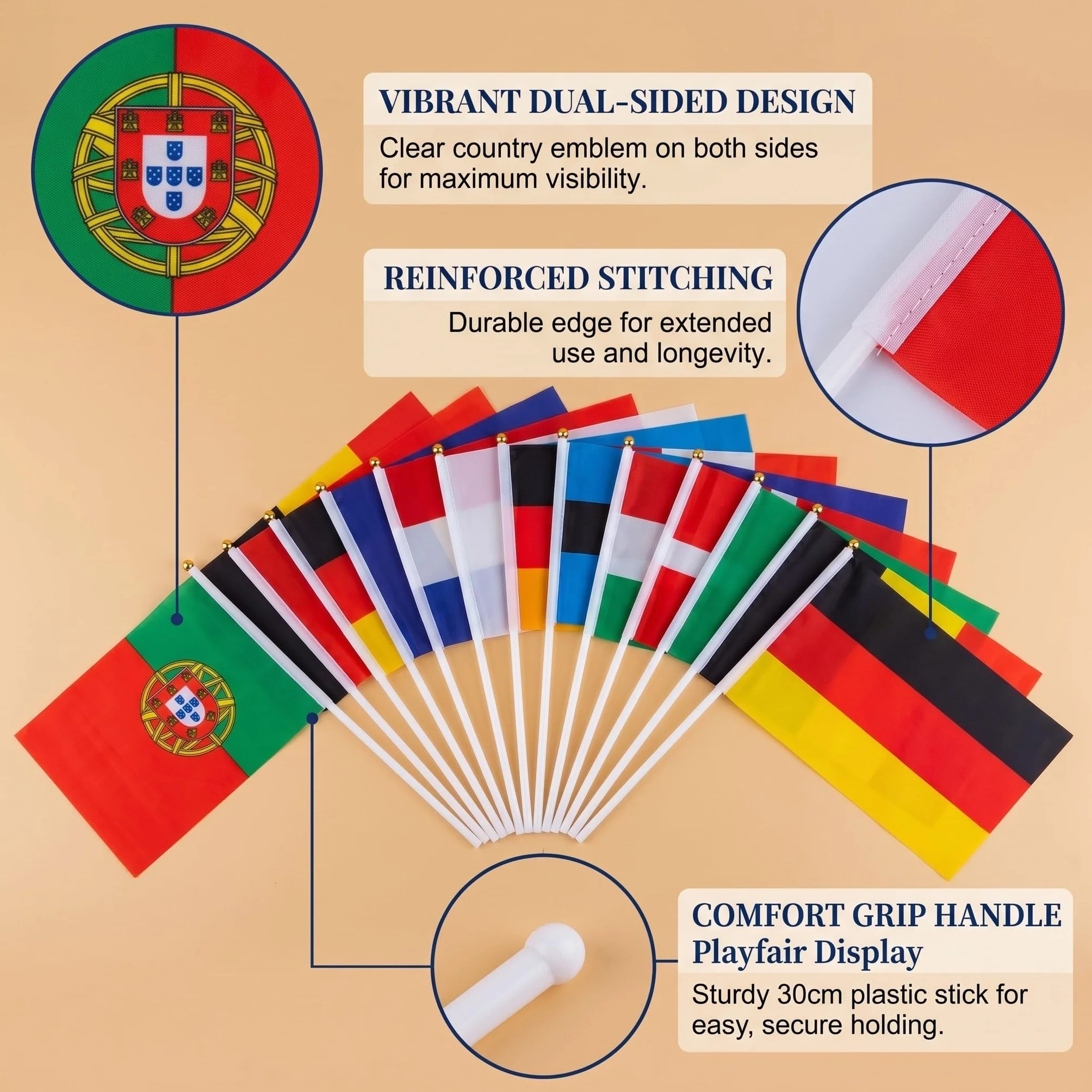 Euro 2026 Banderines Set 26 Piezas 13 Países Europeos Doble Cara con Palo Blanco 30cm, Accesorios Fútbol Copa Mundial para Fiesta Bar Casa Estadio Decoración