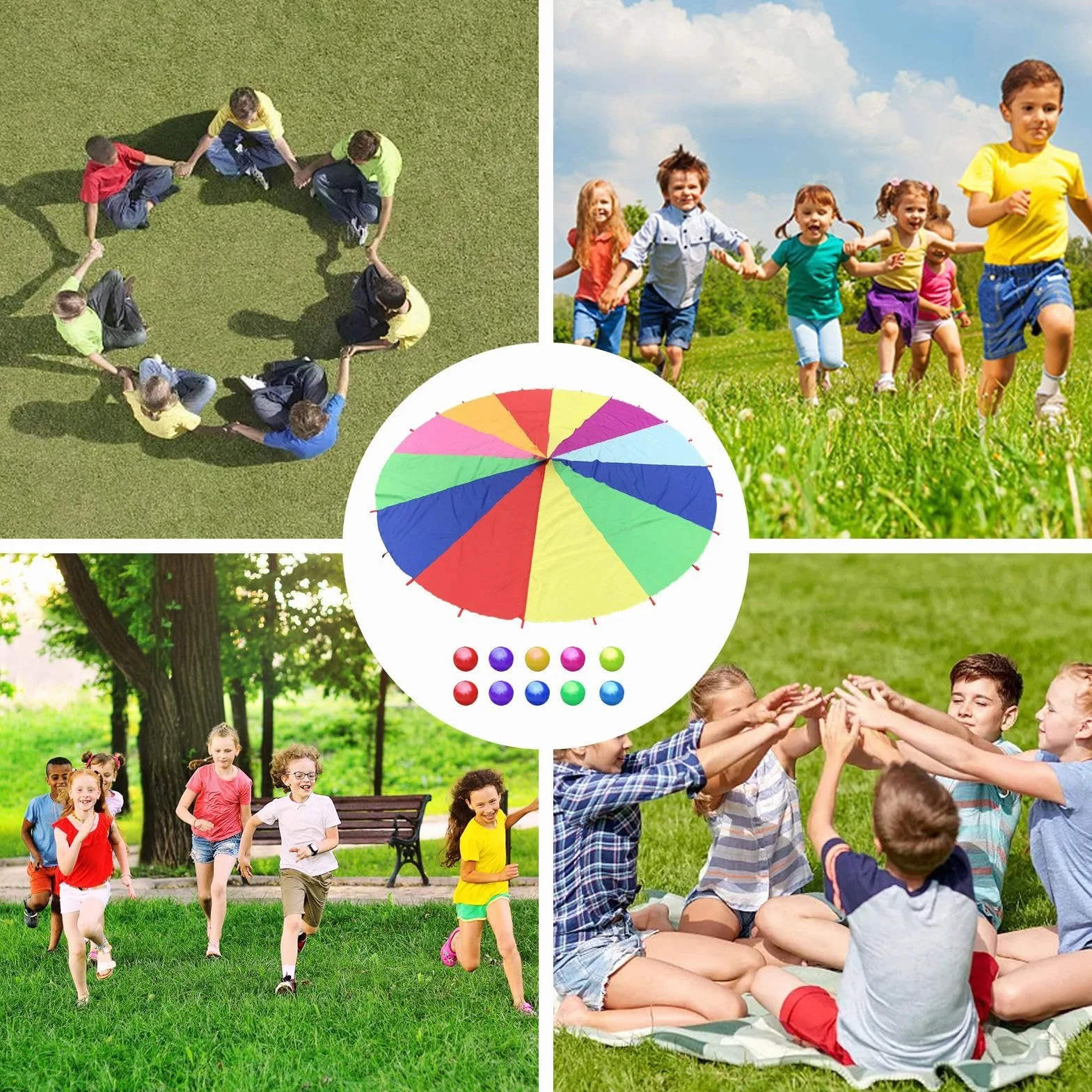Play Parachute Paracaídas para Niños Multicolor 6 Pies con 10 Pelotas XL 12 Alas
