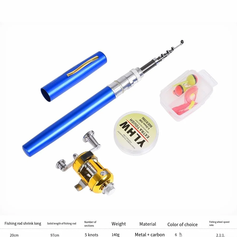 Kit de caña de pescar telescópica, poste de fibra de carbono, portátil, mini carrete de caña para agua dulce y salada, para viajes