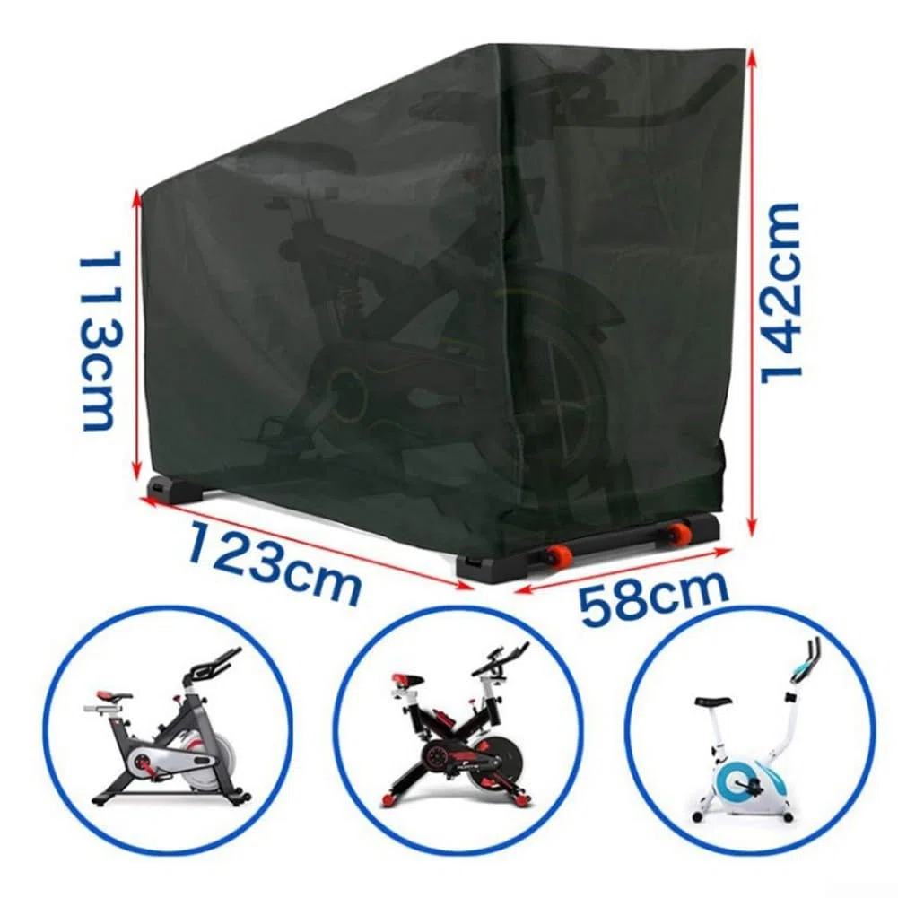 Funda impermeable para bicicleta de ejercicio estacionaria para bicicletas verticales de interior, a prueba de polvo y UV, de 210D Oxford, negra, para equipos de ciclismo, para bicicletas de