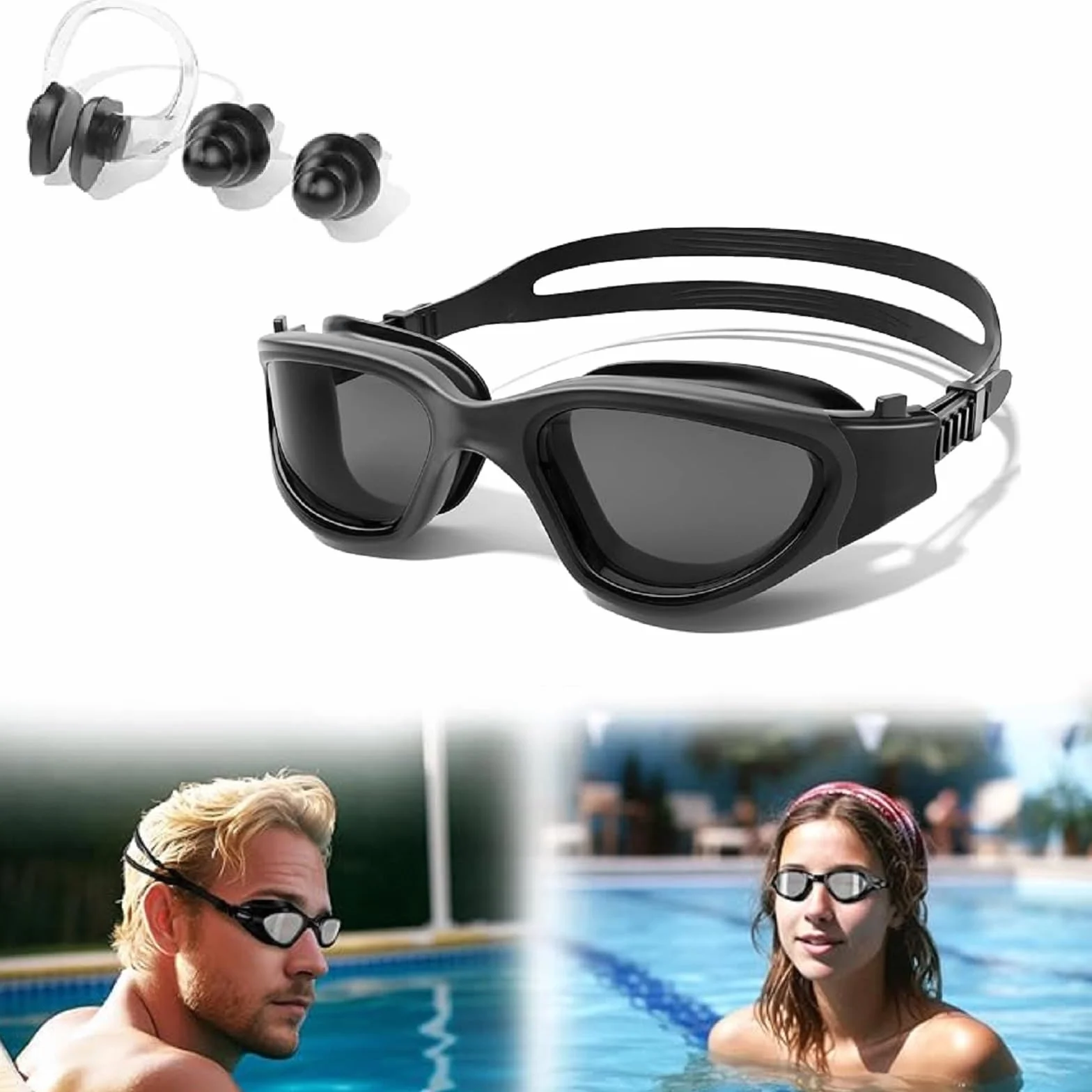 Kiuiom Gafas de Natación Unisex Adulto,Gafas de Natación Anti-vaho,Gafas Buceo 100% Antifugas,Gafas Piscina con Tapones Oidos Natación Y Clip Nariz Impermeable para Entrenamiento Nadar