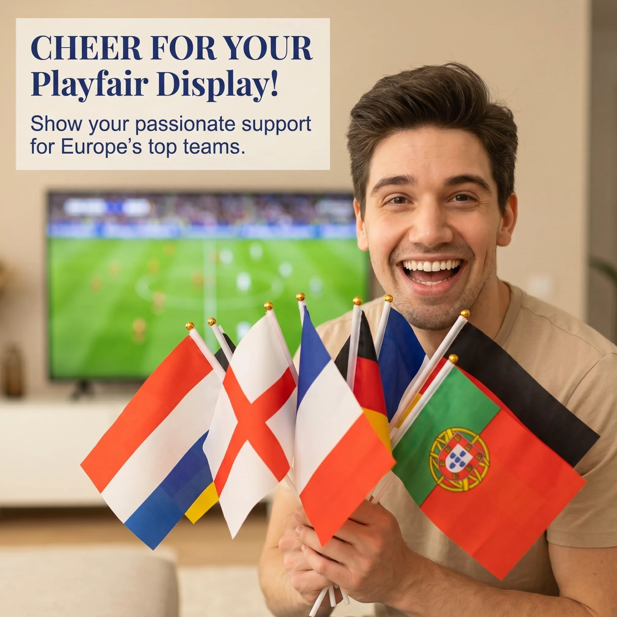 Euro 2026 Banderines Set 26 Piezas 13 Países Europeos Doble Cara con Palo Blanco 30cm, Accesorios Fútbol Copa Mundial para Fiesta Bar Casa Estadio Decoración