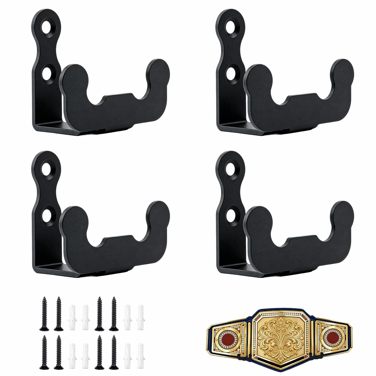 Soporte para Cinturón de Campeonato 4 Piezas Metal 6,5x5,3x3cm Negro Pared con Tornillos