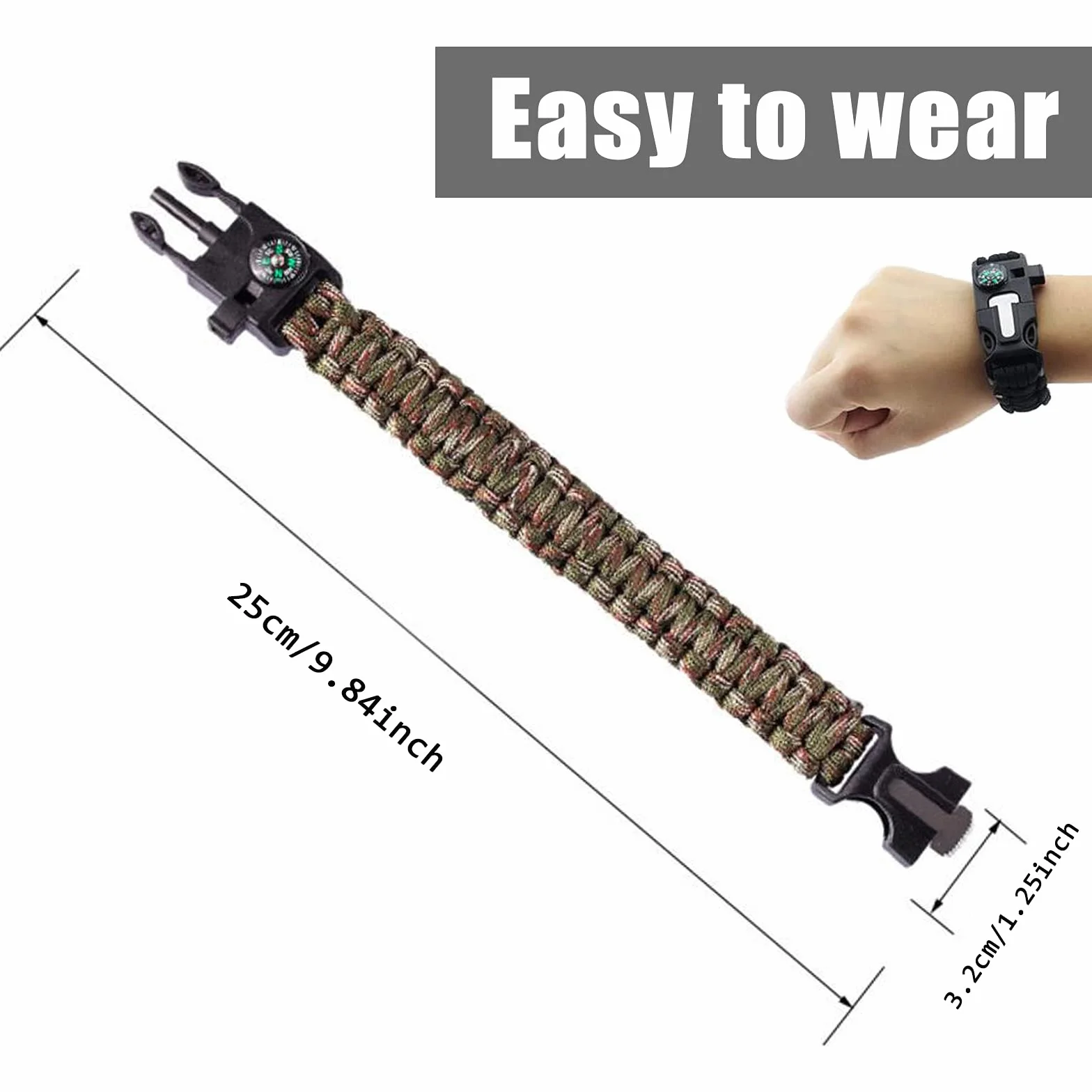 4 pulseras de cuerda para paraguas, pulsera de supervivencia, color verde camuflaje del cinturón de cordón para paraguas se utiliza para acampar de supervivencia al aire libre y supervivencia de