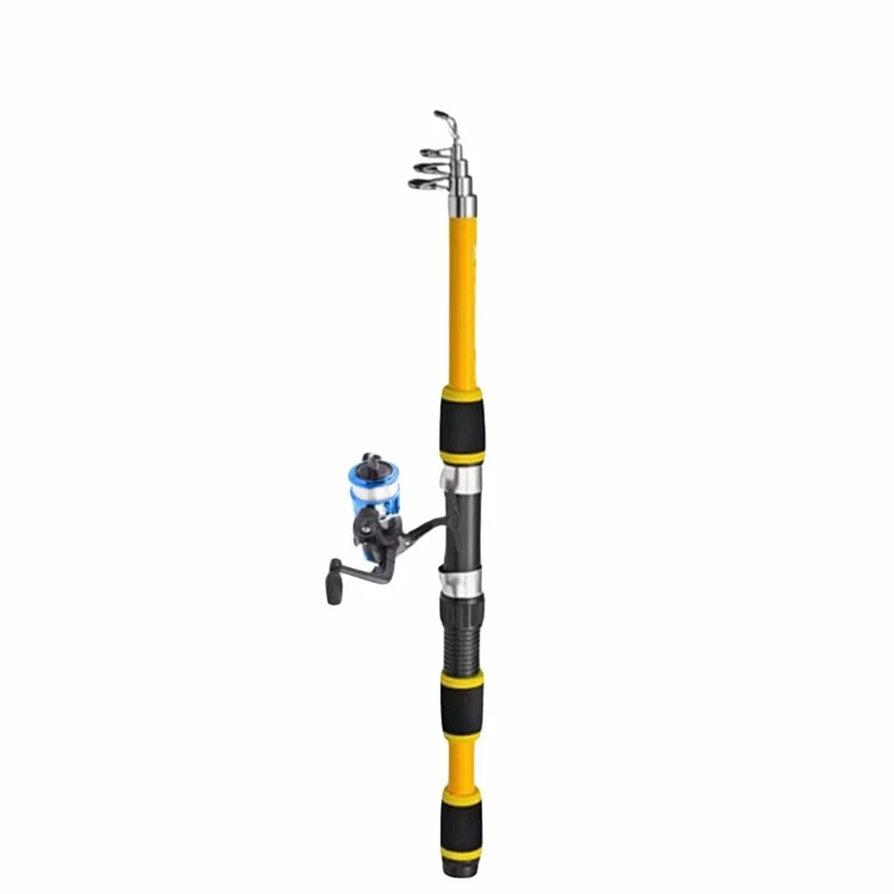 Caña de pescar telescópica y carrete | Caña de pescar portátil de fibra de carbono con carrete | Kit completo con bolsa para gancho de cuerda de jaula de carpa, 1,8 m