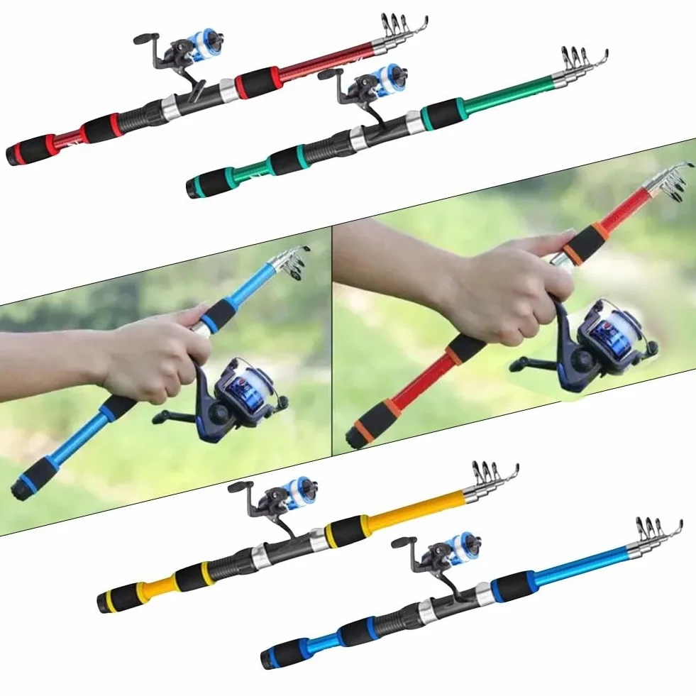 Caña de pescar telescópica y carrete | Caña de pescar portátil de fibra de carbono con carrete | Kit completo con bolsa para gancho de cuerda de jaula de carpa, 1,8 m
