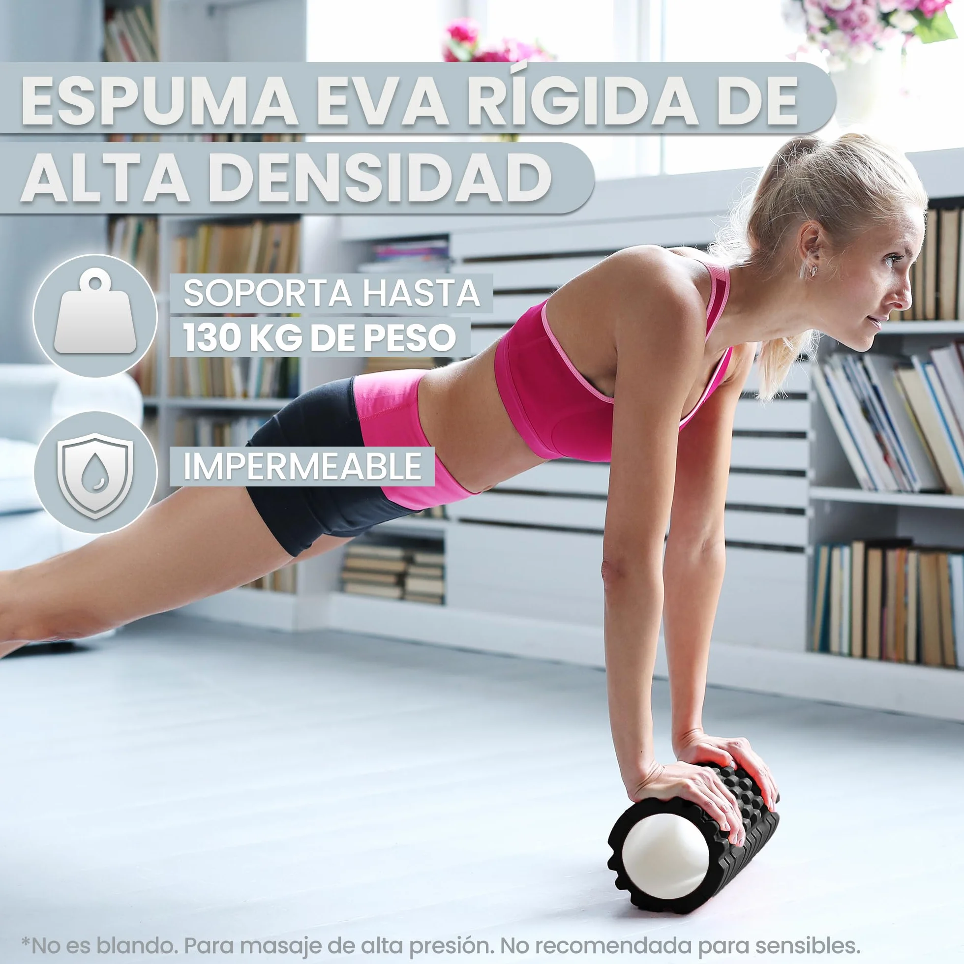 Rodillo para Masajes Musculares 33x14 cm Resiste 130 kg Foam Roller Dura Negro