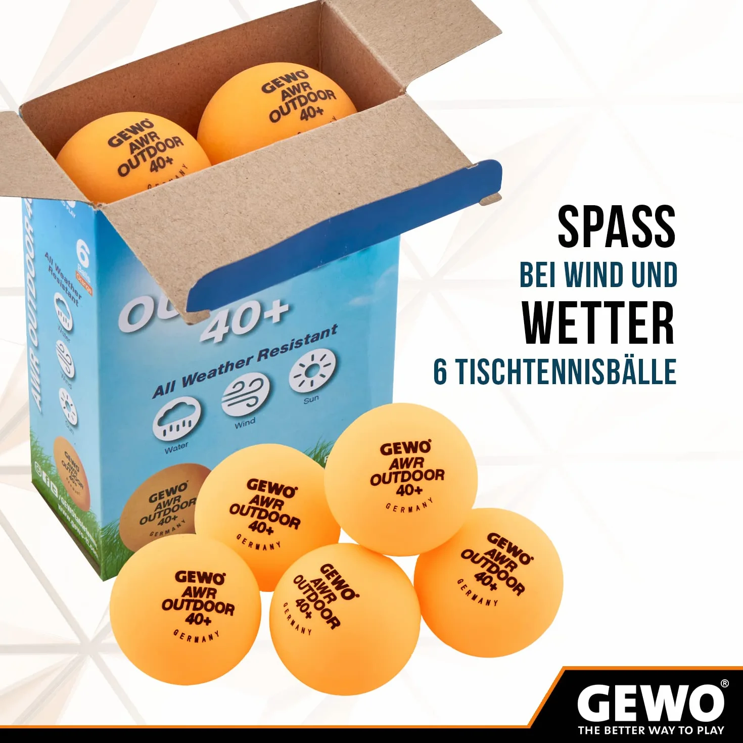GEWO Tischtennisball Awr Outdoor 40+ Naranja