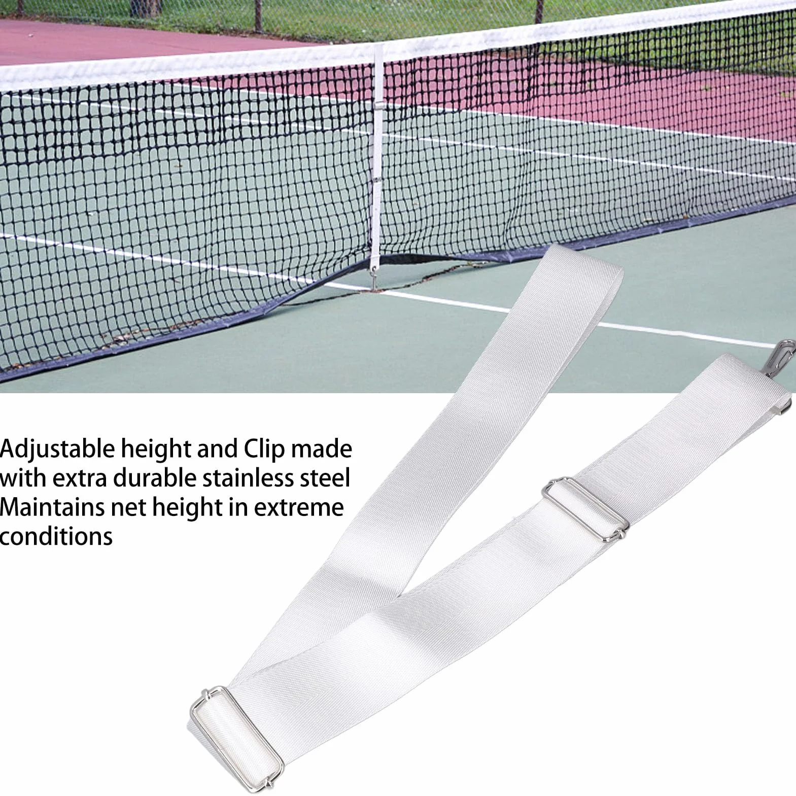 Correa Central de Red de Tenis Altura Ajustable Correas de Red de Tenis Hebilla de Acero Inoxidable Blanco