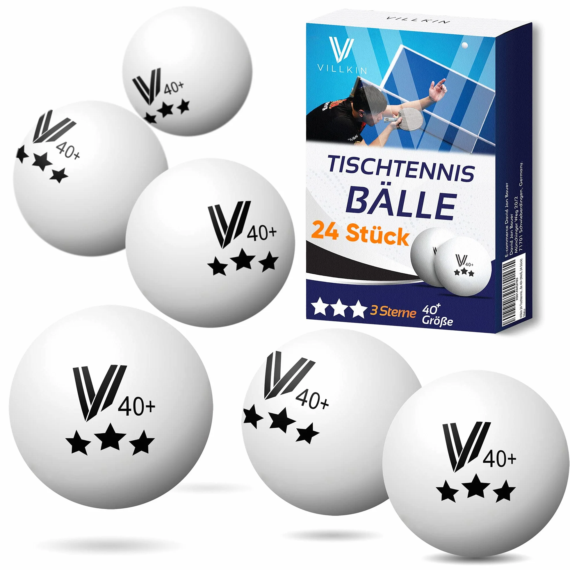 Villkin Pelotas de ping pong de mesa, 24 unidades, duraderas, 40 mm, para tiempo libre y competición