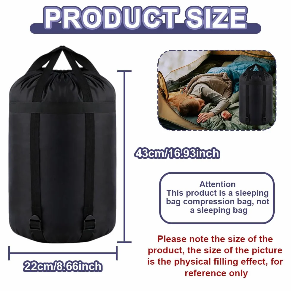 Funda Compresion Saco Ligera, Sacos de compresión para Saco de Dormir, Bolsa de Almacenamiento para Saco de Dormir Impermeable, para Saco de Bormir, Almacenar Ropa, Camping (43 * 22cm)