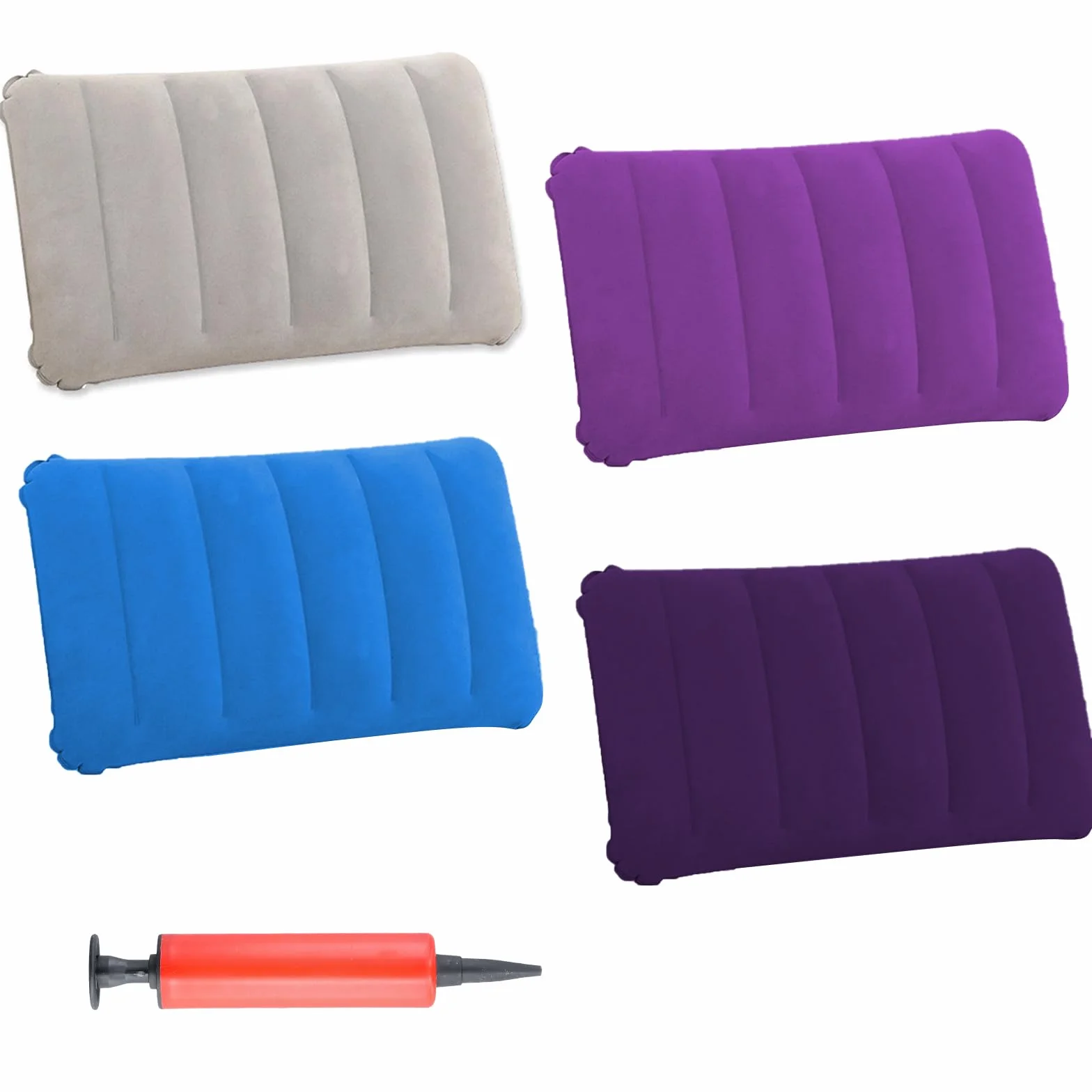 4 Piezas Almohadas Inflables de Viaje Almohadas Hinchables de Playa Almohada Hinchable Flocada para Camping Almohada de Exterior Ligera y Portátil Cojín de Aire para Oficinacon Inflador