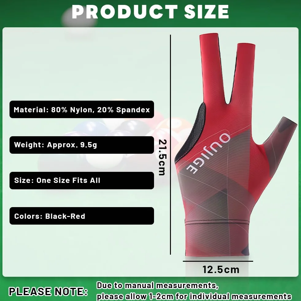 flintronic Guante De Billar Guantes, Guantes De Billar de la Mano Izquierda Ajustable, Guante de Billar Snooker 3 Dedos, Transpirables y Antideslizantes