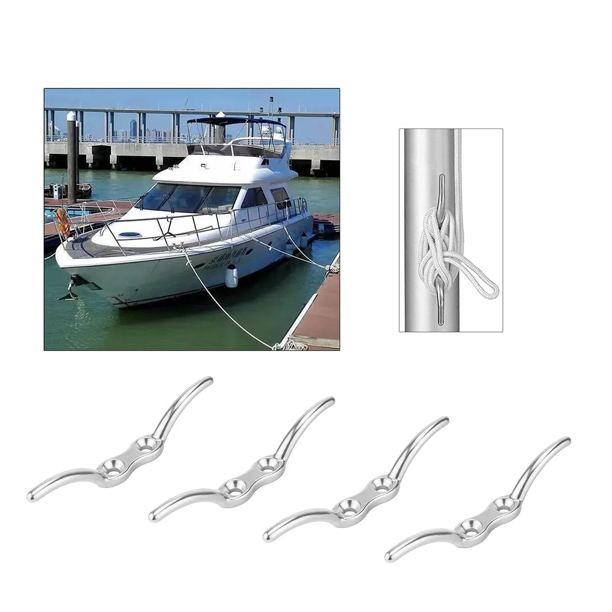 4 tacos de cuerda de barco de 11,5 cm de acero inoxidable 316 para barcos, accesorios, amarre de seguridad de barco, montaje incluido, 8 tornillos