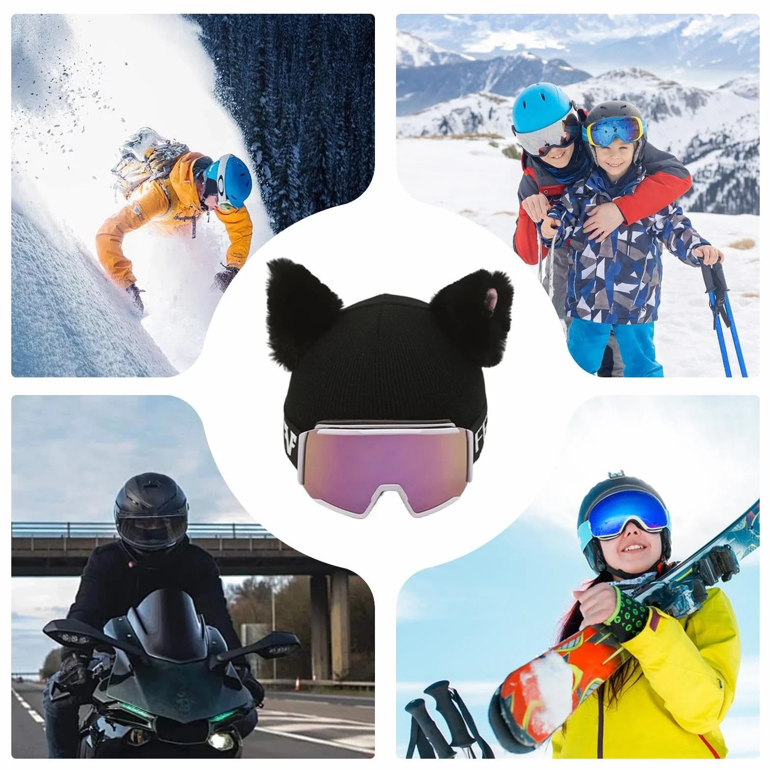 Fundá para Casco con Orejas De Gato: Gorro De Esquí De Felpa, Accesorio De Esquí Suave, Diversión En La Nieve