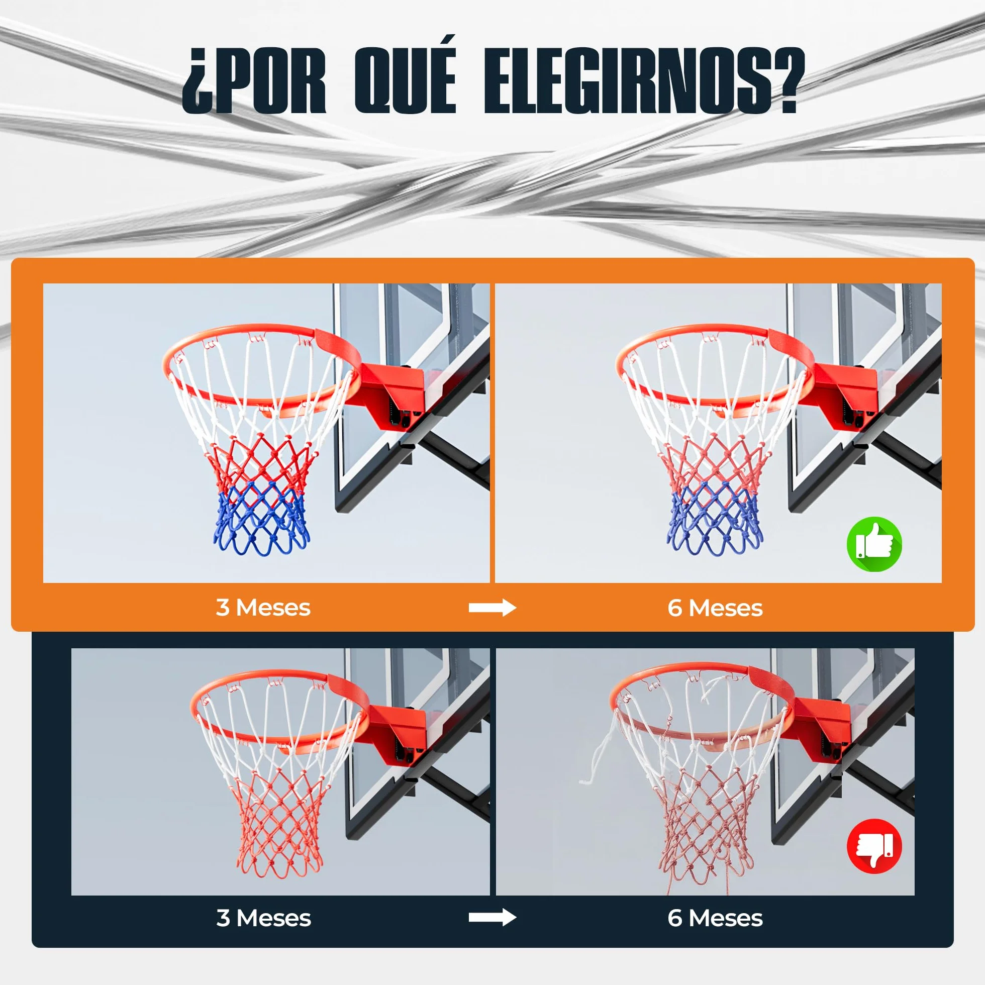 Profesional Red de Baloncesto 150g Repuesto Resistente 12 Ganchos Blanco Rojo Azul