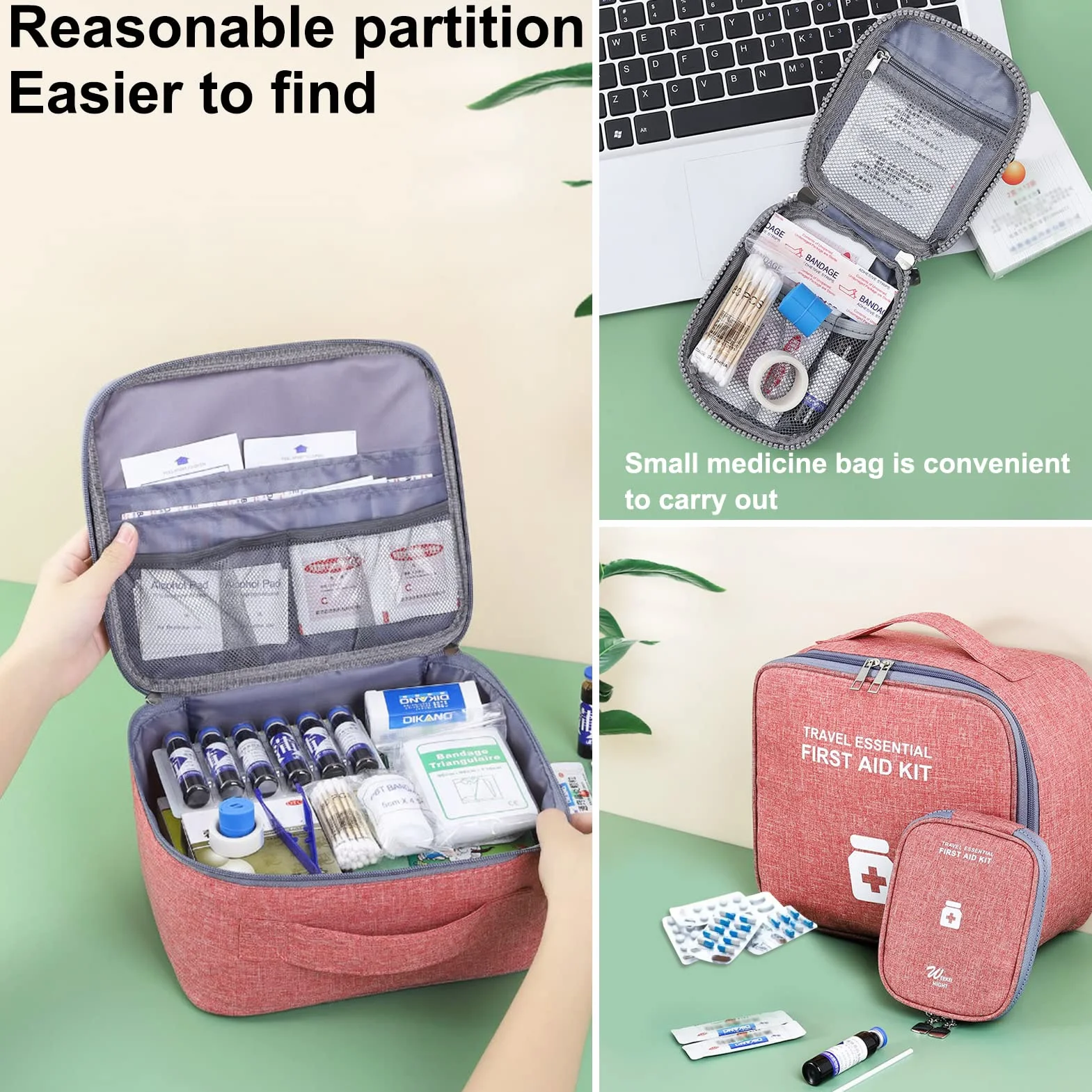 2Pcs Botiquín de Primeros Auxilios,Primeros Auxilios Portátil Bolsa,Kit de Primeros Auxilios,para Oficina,Hogar, Deportes, Viajes, Camping,Senderismo
