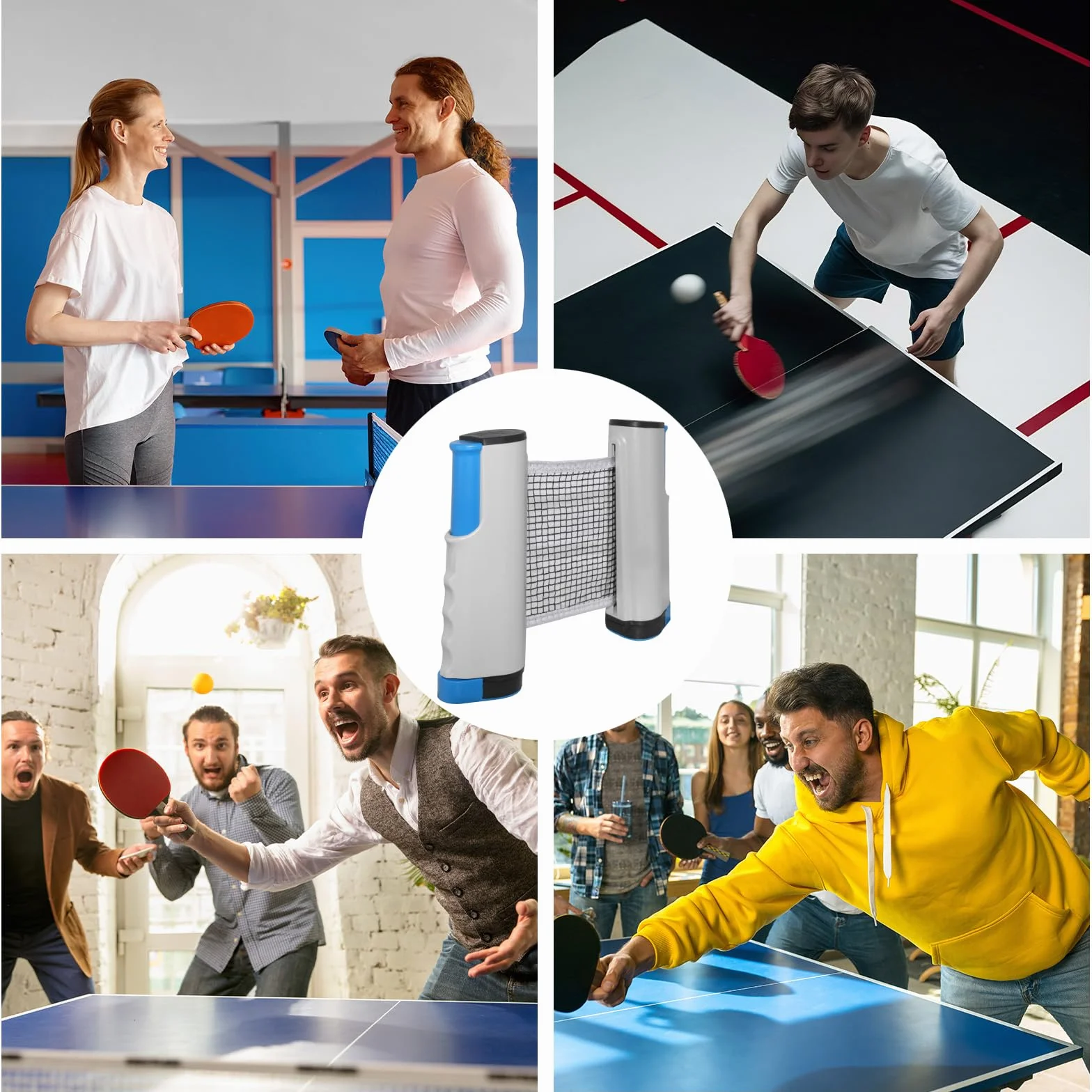Red de Ping Pong Retráctil Portátil, Extensible hasta 170 cm, para Exterior e Interior, Azul Grisáceo