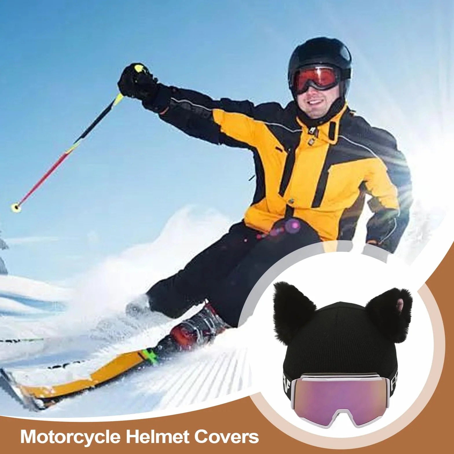 Fundá para Casco con Orejas De Gato: Gorro De Esquí De Felpa, Accesorio De Esquí Suave, Diversión En La Nieve