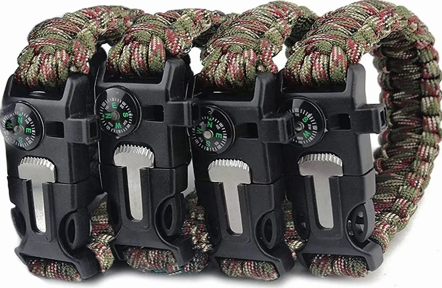 4 pulseras de cuerda para paraguas, pulsera de supervivencia, color verde camuflaje del cinturón de cordón para paraguas se utiliza para acampar de supervivencia al aire libre y supervivencia de